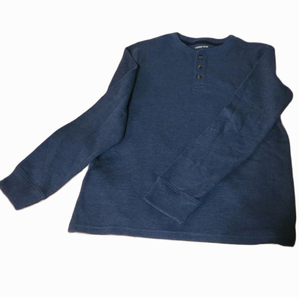 Lands' End Boys Blue Henley Sz Large Preppy